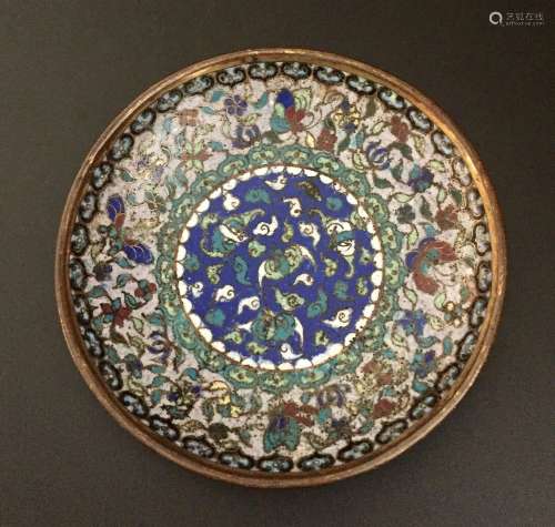 RARE! CLOISONNE 18th DISH PLATE TRAY VASE  BUTTERFLY BATS 景...