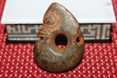 Old Chinese Neolithic HongShan jade Hand carved Amulet Penda...