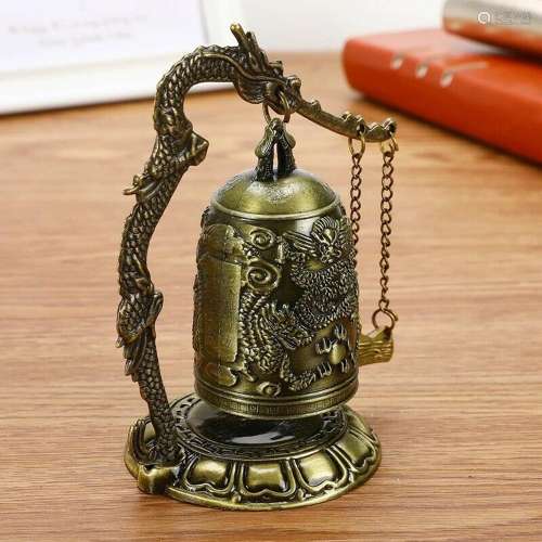 Buddhism Temple Brass Copper Dragon Bell Clock Carved Statue...