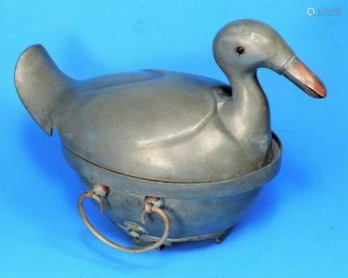 antique / vintage PEWTER DUCK BOX from CHINA