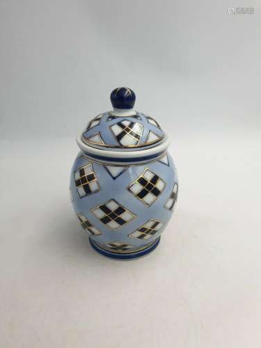 CHINESE PORCELAIN LIDDED GINGER JAR POT COBALT BLUE WHITE DI...