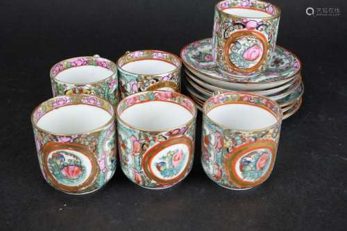 6 antique Rose medalion famille rose Chinese porcelain cup a...