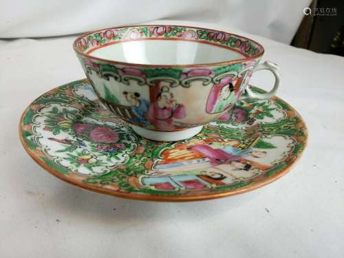 antique chinese famille rose tea cup and saucer