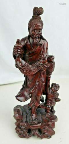 NIce vintage chinese carved wood figurine, 10"