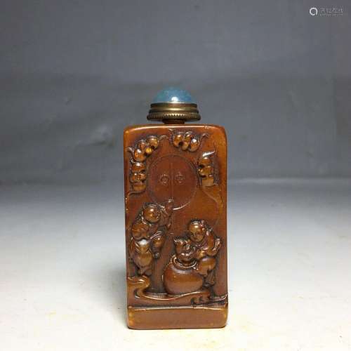 Chinese Natural Shoushan Stone Hand carved Exquisite Snuff B...