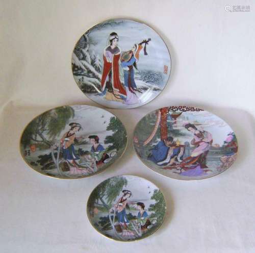 Four Chinese Porcelain Plates : Printed with Mythical Scenes...