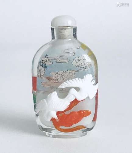 Vintage Peking Glass Overlay Snuff Bottle + Reverse Hand Pai...