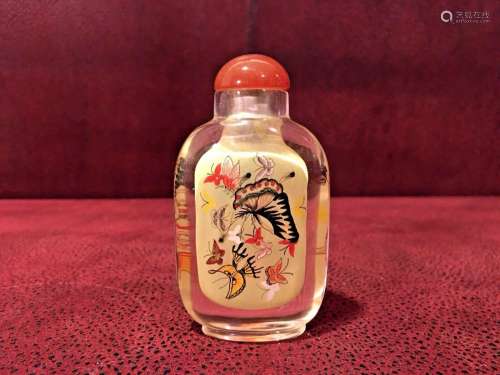 Beautiful Chinese Inside Painted Glass Snuff Bottle Butterfl...