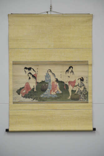 江户 喜多川哥磨浮世绘 纸本挂轴