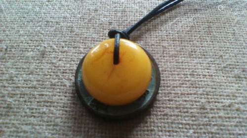 Baltic Amber Disc Donut 5.3g on Chinese Coin Necklace Adjust...