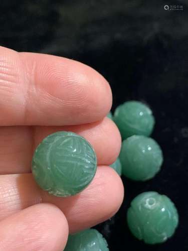 One Vintage Chinese Carved Gemstone Bead Green Aventurine Do...