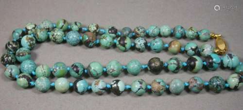 VINTAGE CHINESE 100% NATURAL  TURQUOISE 10mm  KNOTTED BEADS ...