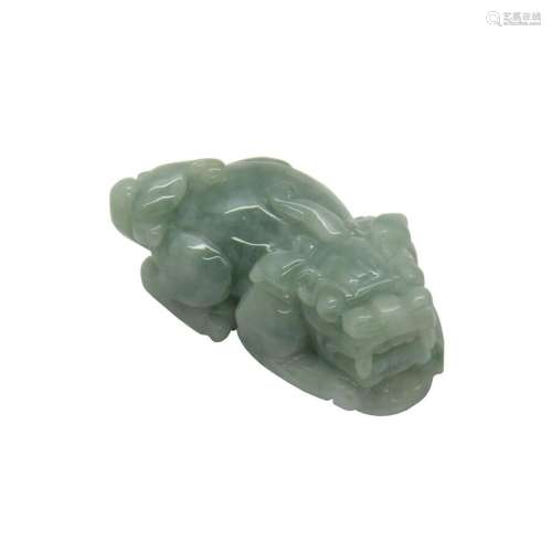 Chinese Hand Carved Natural Jade Feng Shui Lucky Pixiu Figur...