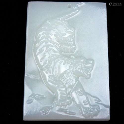 Natural Chinese Tiger Hand-Carved Hetian White Jade Amulets ...