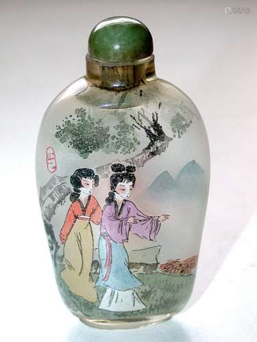 Beautiful Antique Chinese Artist Signed Reverse Painted Snuf...