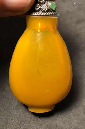 Antique Chinese Amber Peking Glass Snuff Bottle Peking Glass