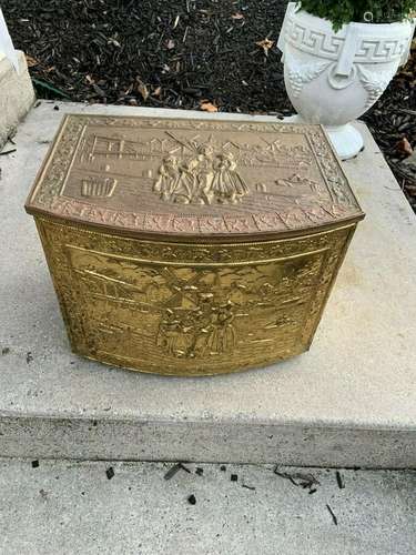 ANTIQUE BRASS LINED WOOD BOX SETTLERS DANISH LOOK