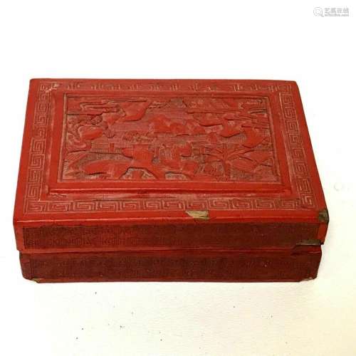 Antique Chinese Carved Cinnabar Box Wooden ware