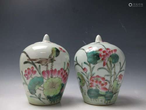 A Pair of Chinese Beautiful Butterfly Flower Porcelain Pot J...