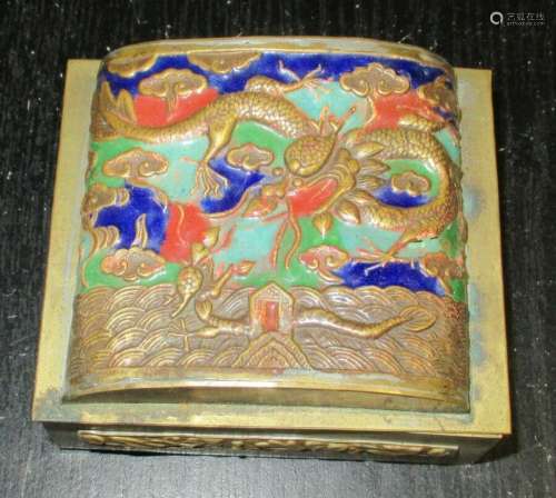 CHINESE CLOISONNE REPOUSSE ENAMEL DRAGON DESIGN HUMIDOR JAR ...