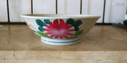 VINTAGE CHINESE HAND PAINTED PORCELAIN FOOTED BOWL BIRD FLOR...