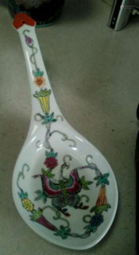 Famille Rose butterfly floral 19th century spoon