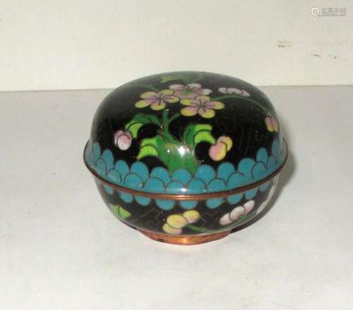 OLD SMALL CHINESE CLOISONNE BLACK ENAMEL FLORAL DESIGN TRINK...