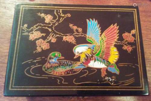 CHINESE JEWELLERY BOX, BLACK LACQUER & CLOISONNE, RED SI...