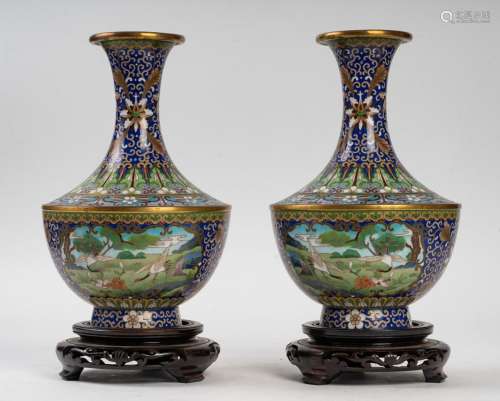 Paire de Vases cloisonnés Chine  1950