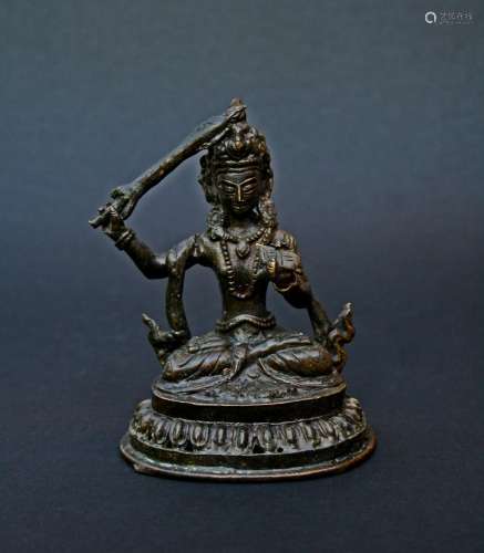 Ancien Bronze Tibetain Manjushri Bouddhiste Bodhisattva Manj...