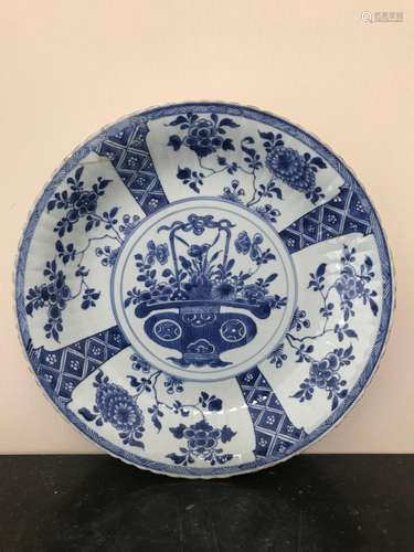 Chine - Plat En Porcelaine Blanc Bleu