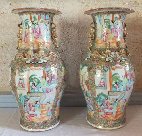 Paire Vases potiches Chine porcelaine de Canton