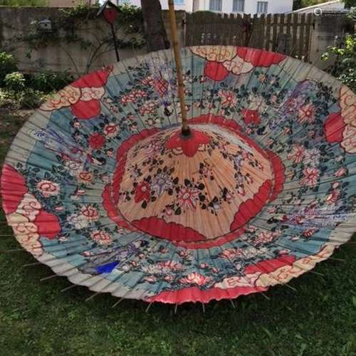 Très Grand Parasol Peint (350 cm) Ombrelle, Japon XIXème