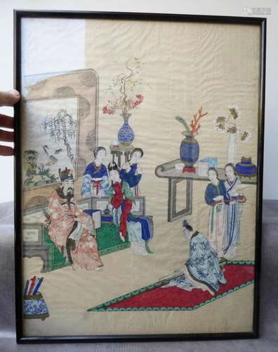 l'Intérieur d'Un Mandarin, XIXe, Peinture Chinoise S...