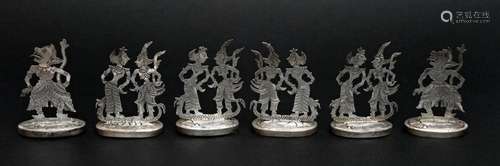 Set Six Antique Silver Menu Place Name Holders Indonesia Jav...