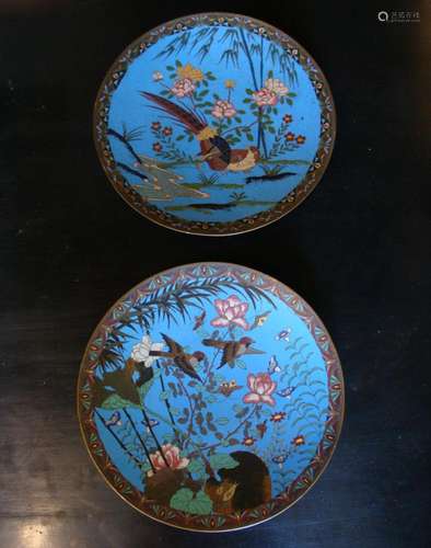 Paire d'Assiettes En émaux Cloisonnés à Décor d'Oise...