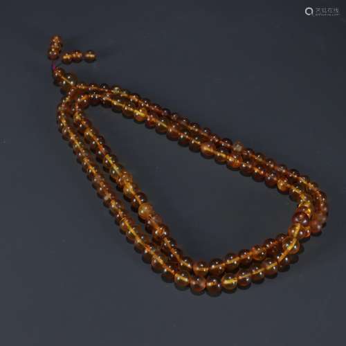 Old amber round pearl necklaceSpecification: bead diameter 0...