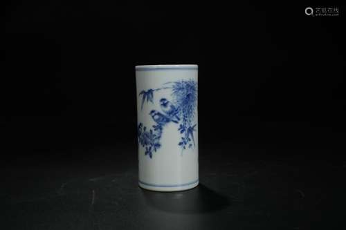 Blue and white flowers and birds, "may WenWu have lent&...