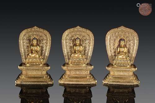 Precision casting copper gold iii Buddha statue32.8 cm long,...