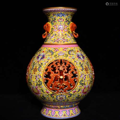 Colored enamel gold flower grain hollow out the bottle which...