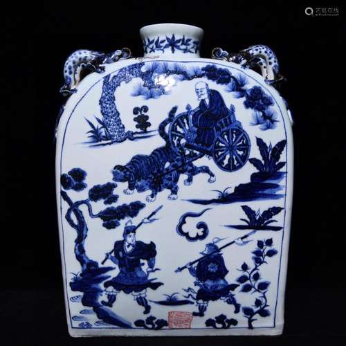 Blue and white figure flat bottles of 37.5 x28 guiguzi down ...