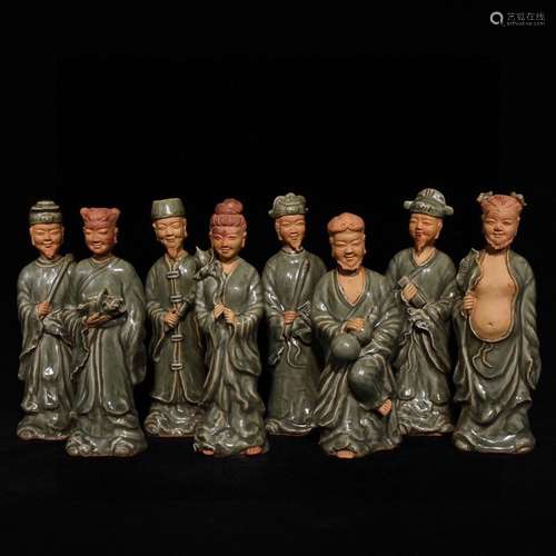 The eight immortals longquan celadon a 24.5 by 8 characters