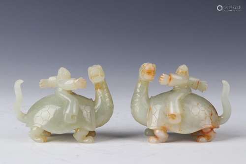 : hetian jade god riding a dragon tortoise furnishing articl...