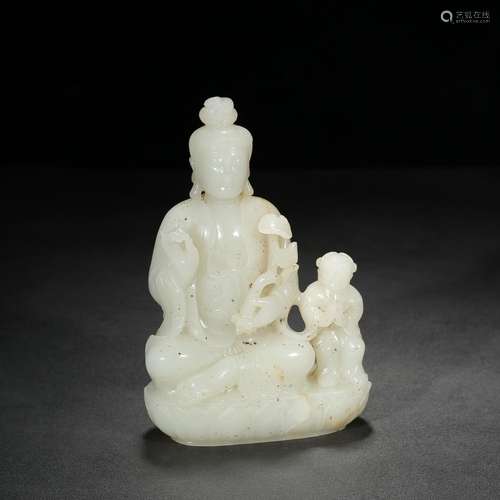 Furnishing articles: hetian jade boy worship goddess of merc...