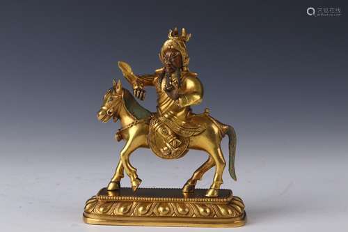 : copper and gold duke guan's statue13 cm long, 11 cm hi...