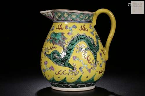 , "" yellow glaze green dragon watering the flower...