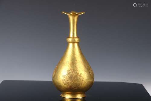 Liao: copper and gold lotus pond yang bottle14 cm in diamete...