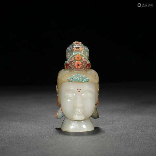 : hetian jade treasure guanyin Buddha coloured drawing or pa...