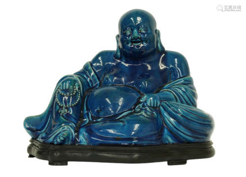 清 蓝釉弥勒佛像