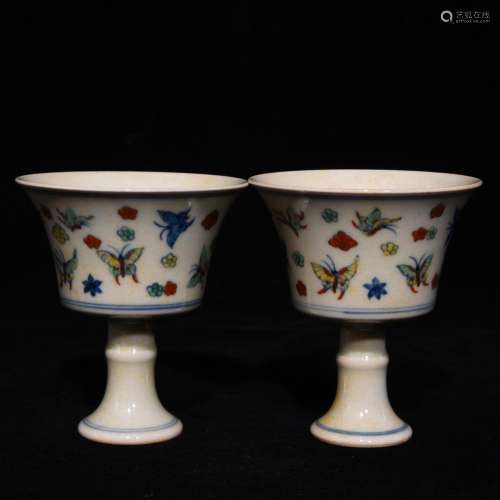 9.5 x8.3 chenghua bucket decorated butterfly tattoo goblet